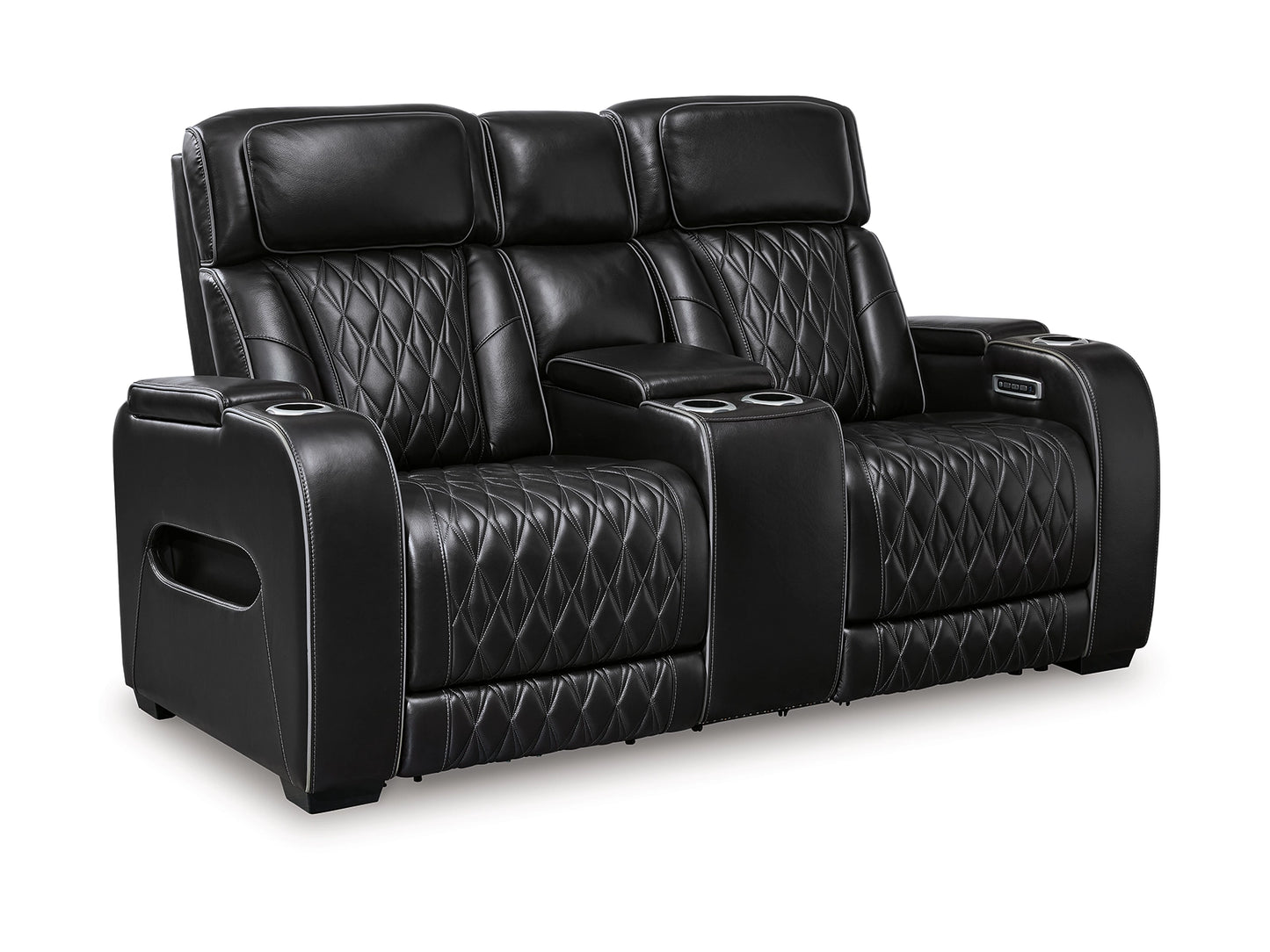 Broadmoor Dual Power Leather Reclining Loveseat with Console - Black