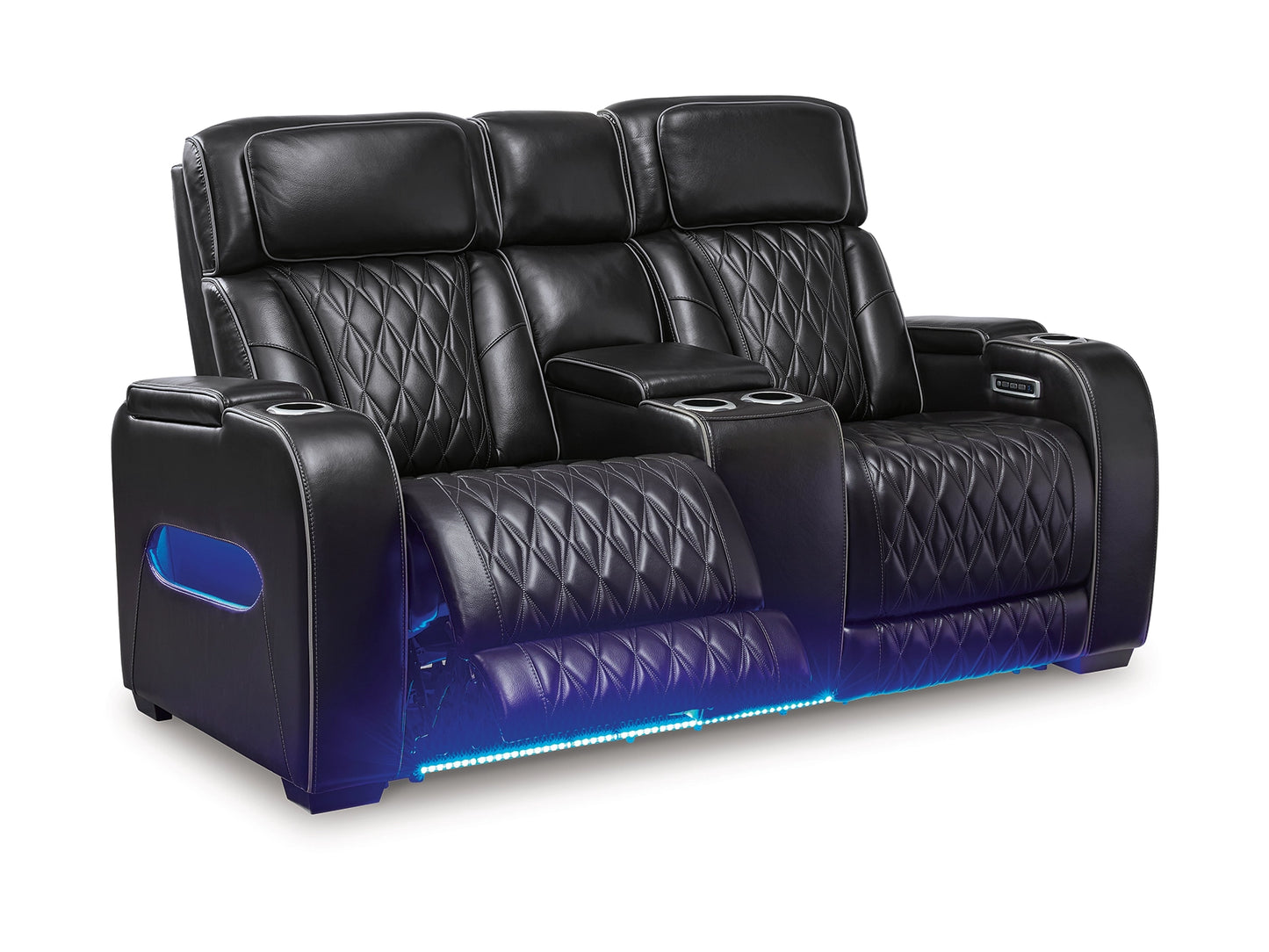 Broadmoor Dual Power Leather Reclining Loveseat with Console - Black