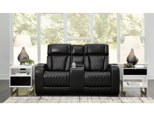 Broadmoor Dual Power Leather Reclining Loveseat with Console - Black