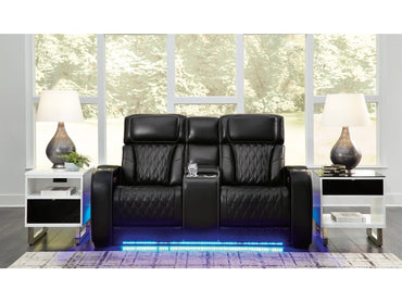 Broadmoor Dual Power Leather Reclining Loveseat with Console - Black