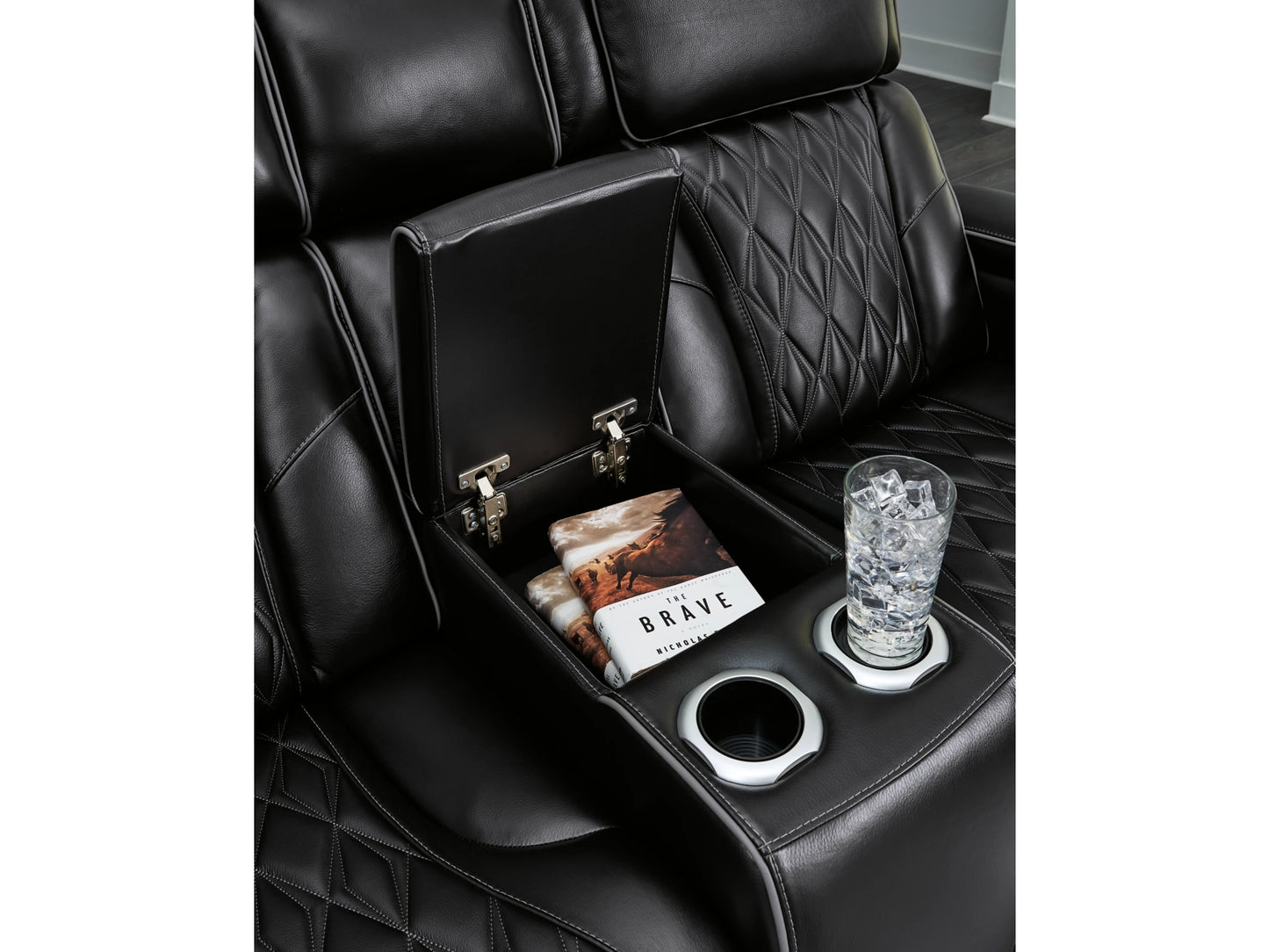 Broadmoor Dual Power Leather Reclining Loveseat with Console - Black