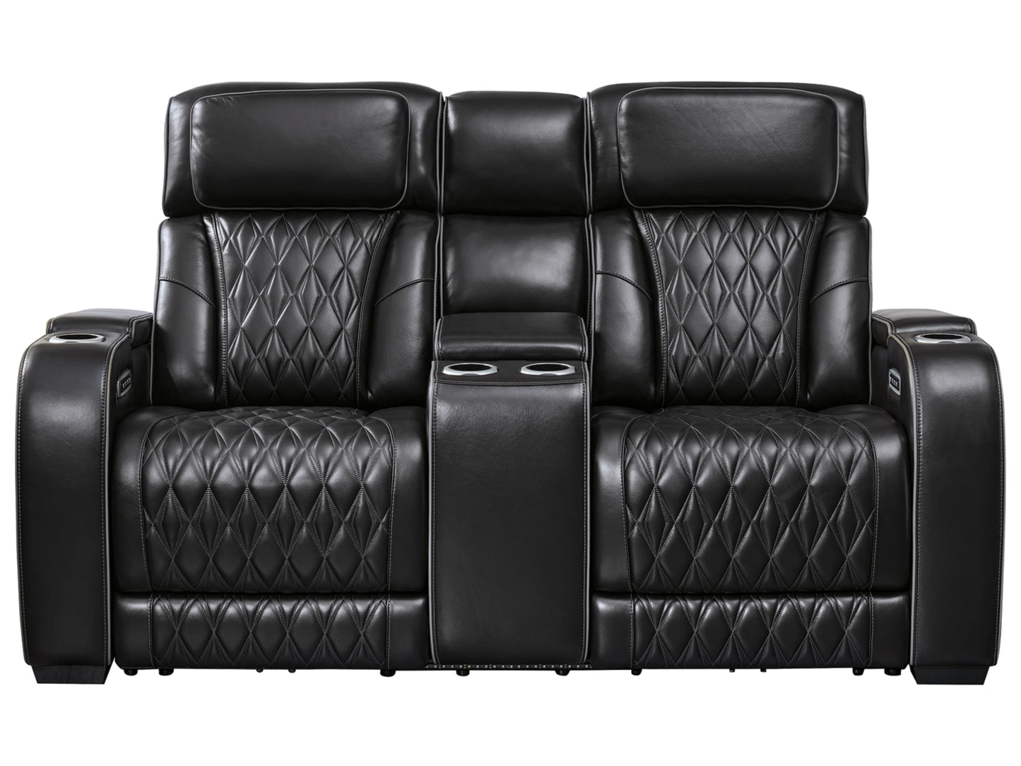 Broadmoor Dual Power Leather Reclining Loveseat with Console - Black
