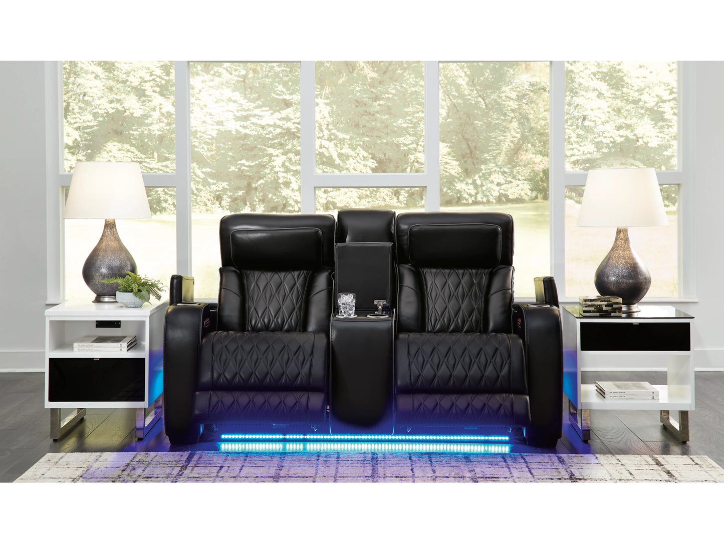 Broadmoor Dual Power Leather Reclining Loveseat with Console - Black