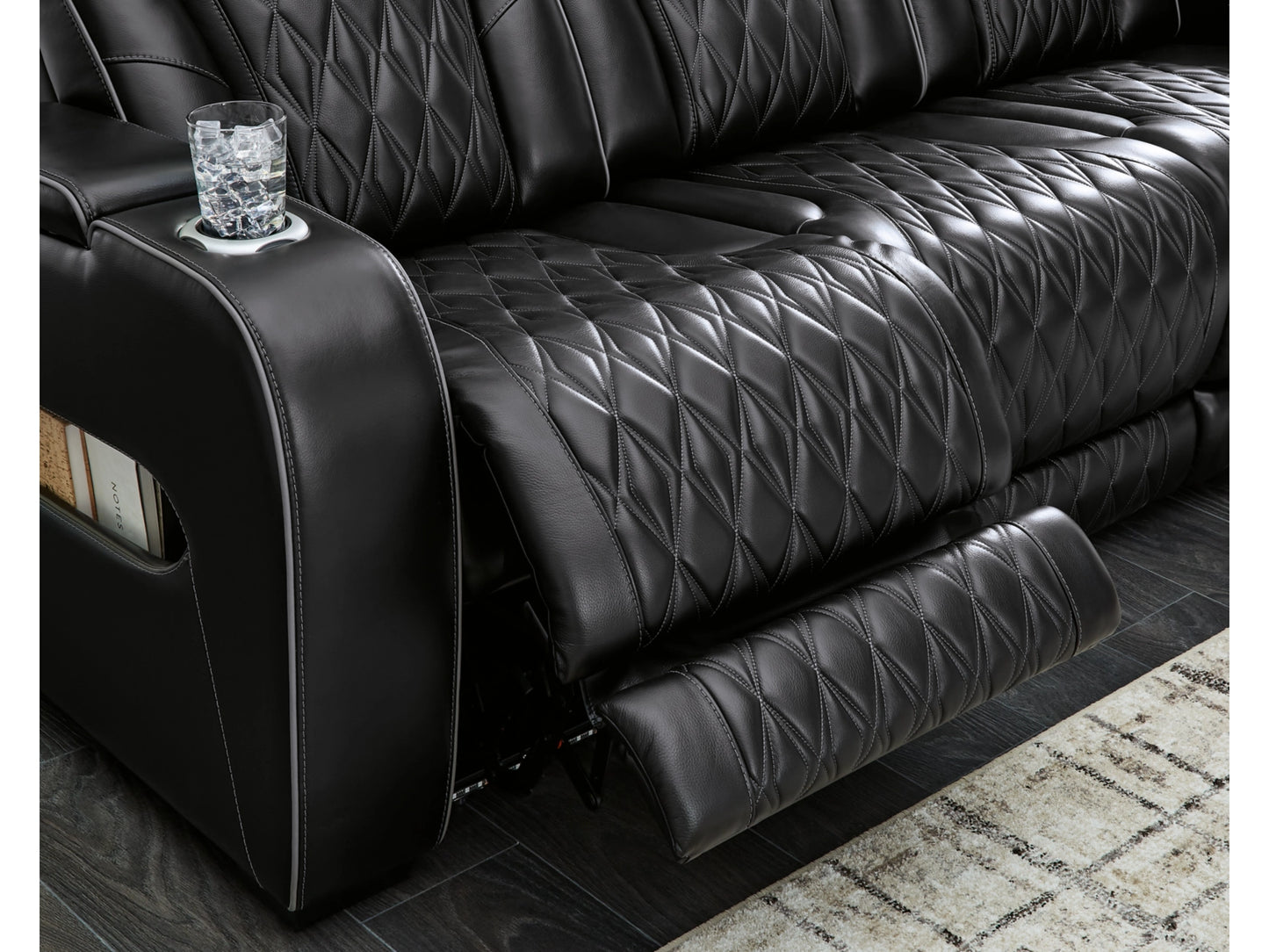 Broadmoor Dual Power Leather Reclining Loveseat with Console - Black