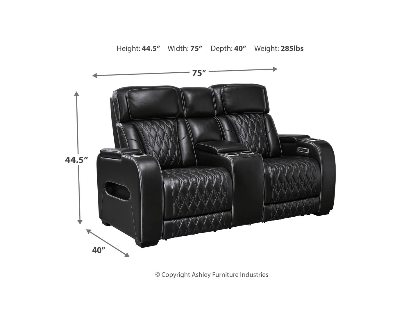 Broadmoor Dual Power Leather Reclining Loveseat with Console - Black