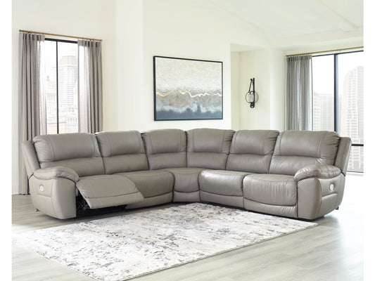 Dunleith 5-Piece Dual Power Leather Modular Reclining Sectional - Gray
