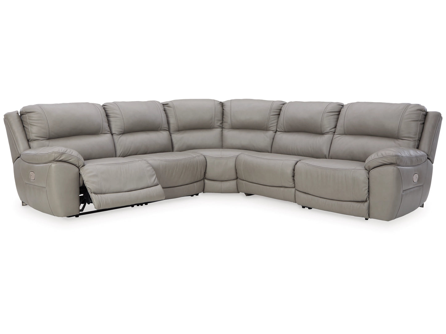 Dunleith 5-Piece Dual Power Leather Modular Reclining Sectional - Gray