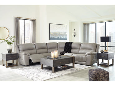 Dunleith 5-Piece Dual Power Leather Modular Reclining Sectional - Gray
