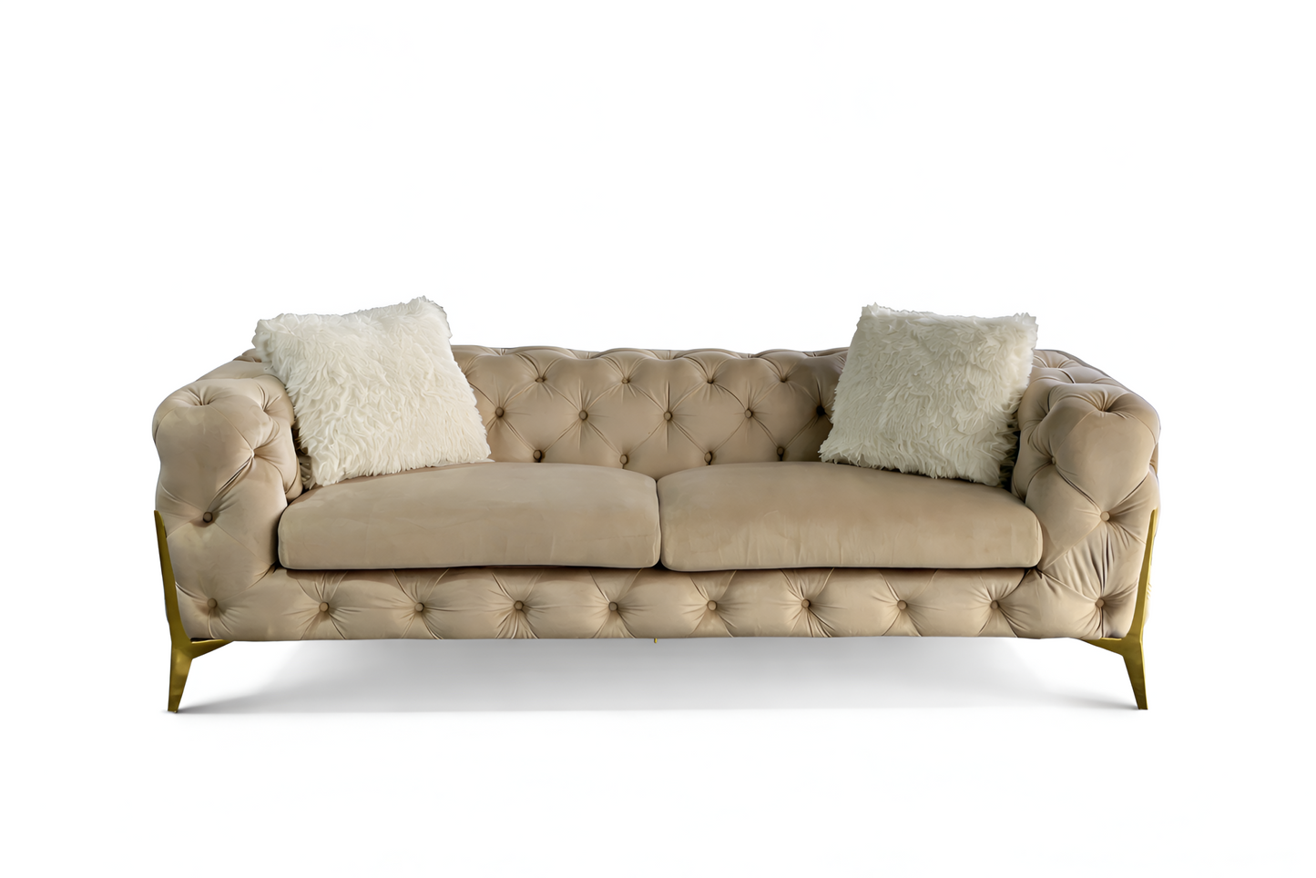 Vegas Luxury Modern Beige Velvet Sofa