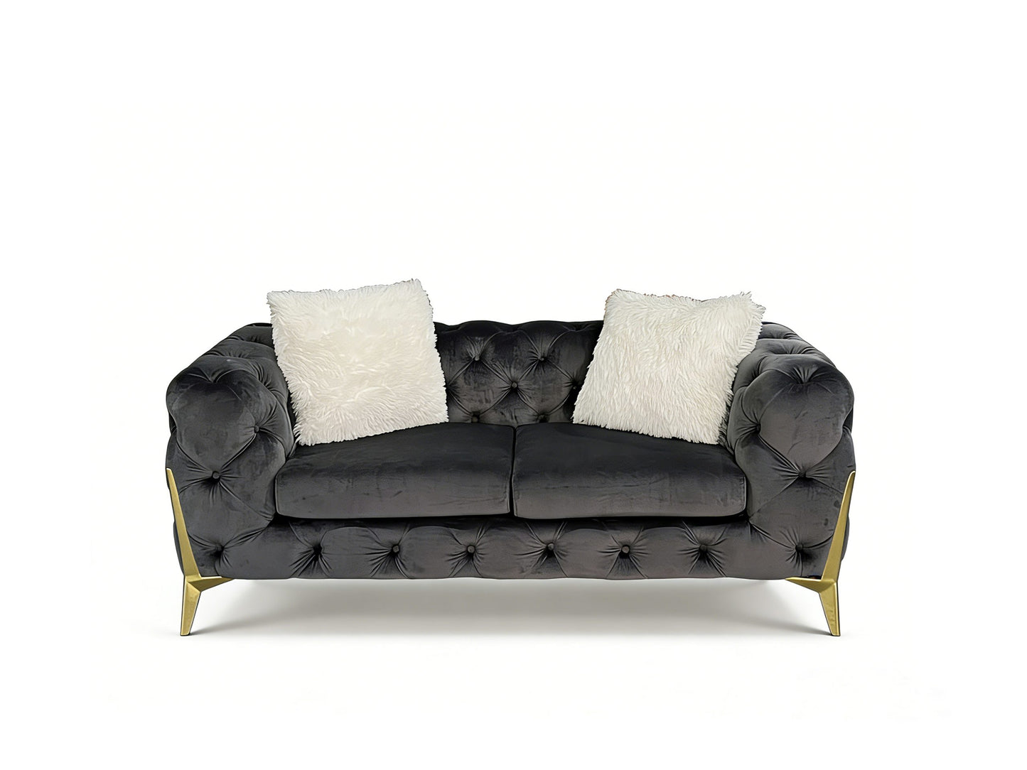 Vegas Luxury Modern Gray Velvet Loveseat