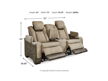 Next-Gen DuraPella Performance Fabric Dual Power Reclining Loveseat with Console - Sand