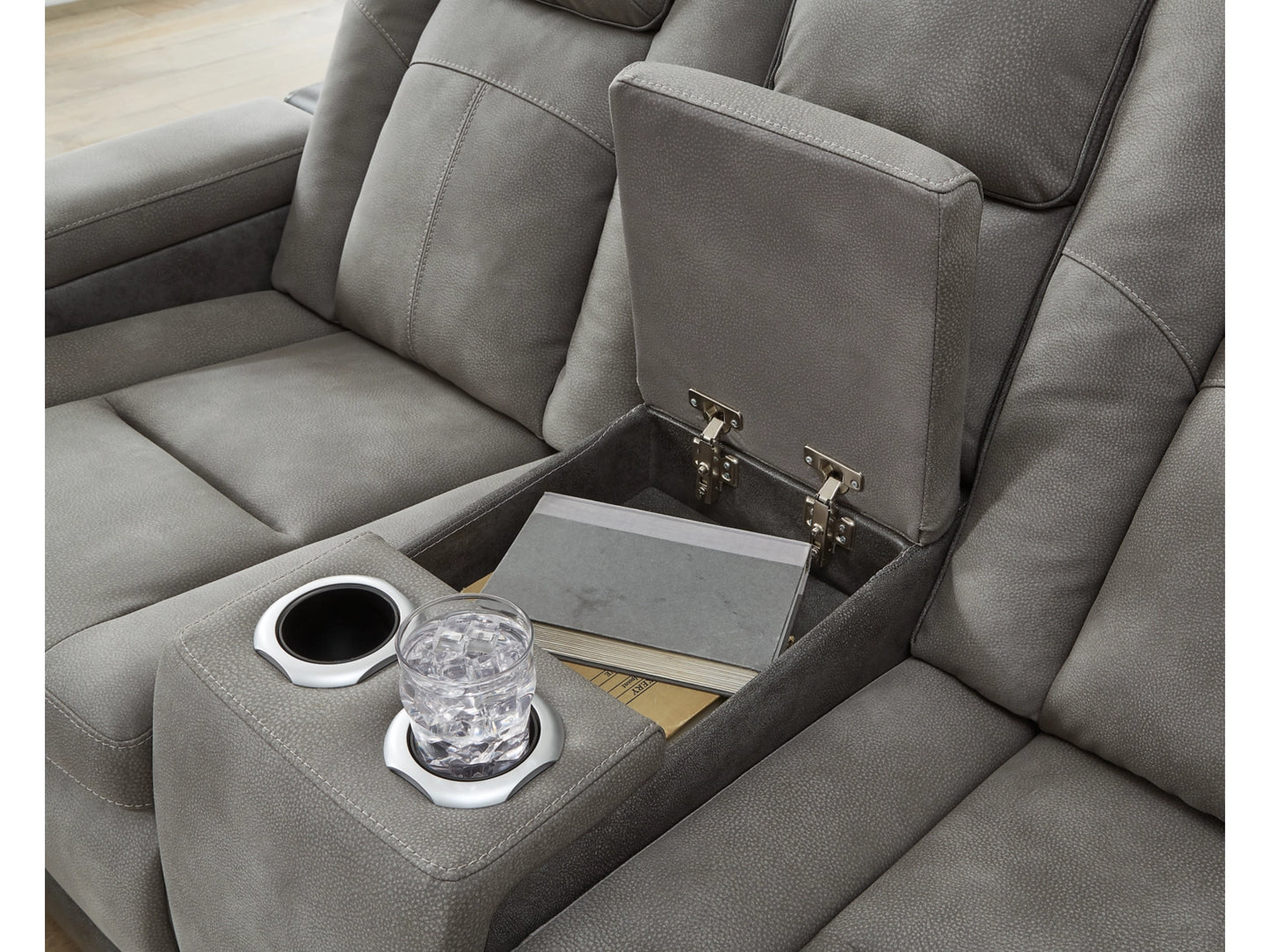 Next-Gen DuraPella Performance Fabric Dual Power Reclining Loveseat with Console - Slate