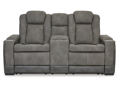 Next-Gen DuraPella Performance Fabric Dual Power Reclining Loveseat with Console - Slate