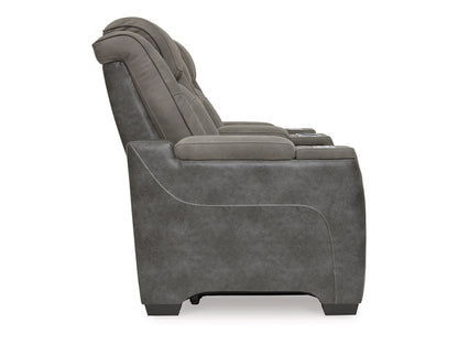 Next-Gen DuraPella Performance Fabric Dual Power Reclining Loveseat with Console - Slate