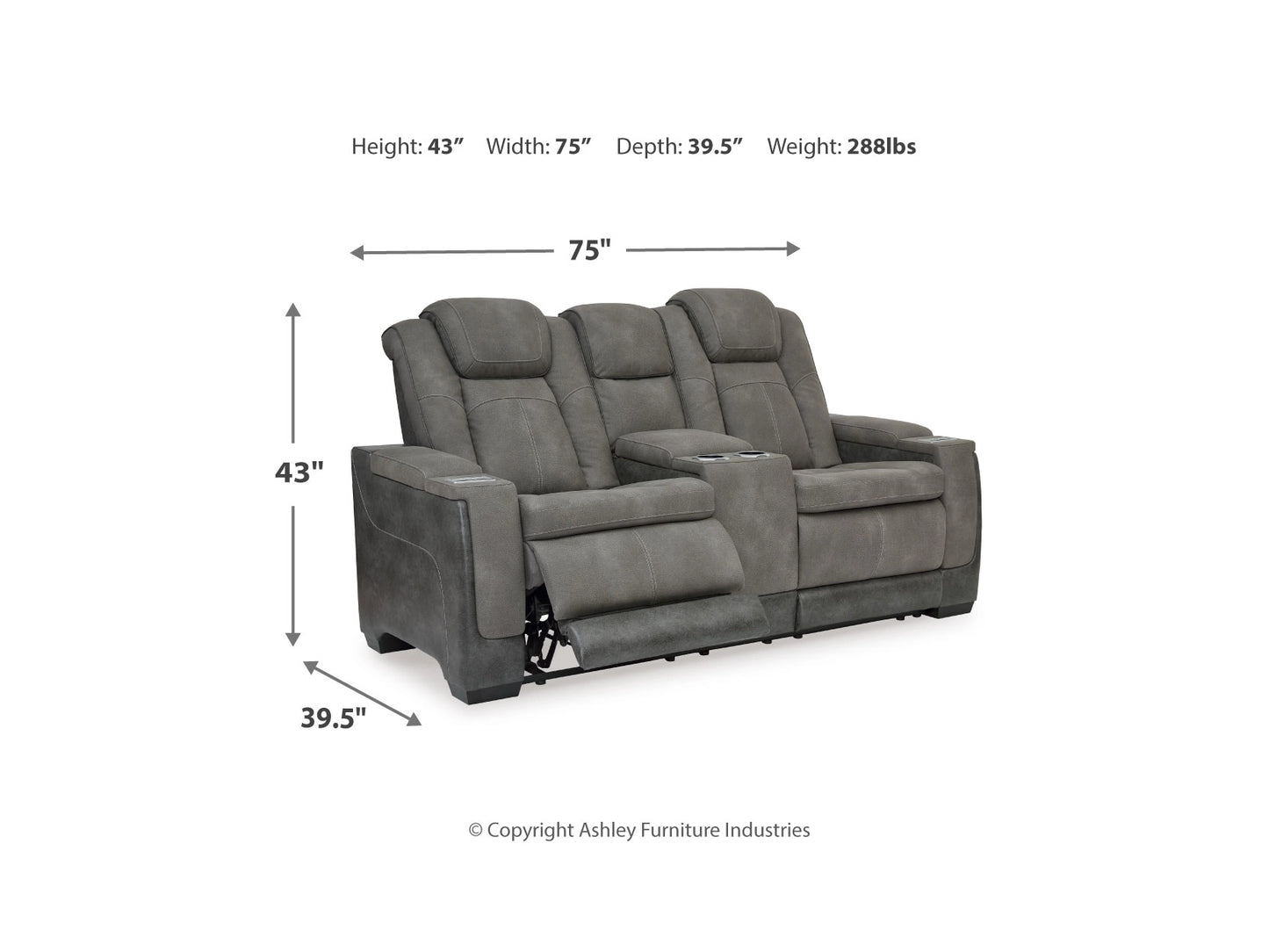 Next-Gen DuraPella Performance Fabric Dual Power Reclining Loveseat with Console - Slate