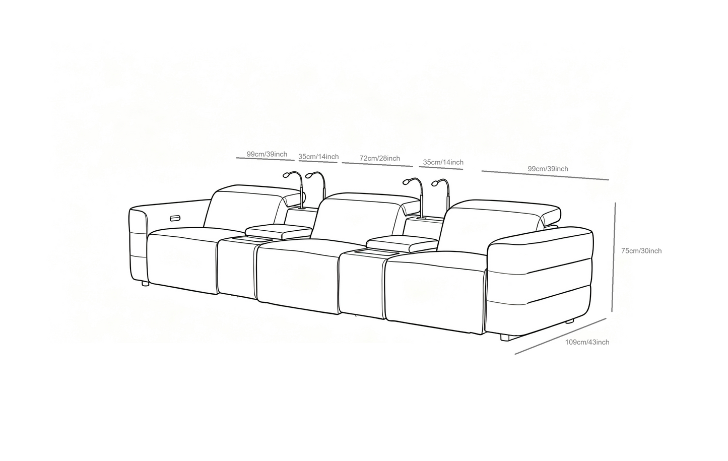 Diamante Power Home Theater Recliner Row (Black)