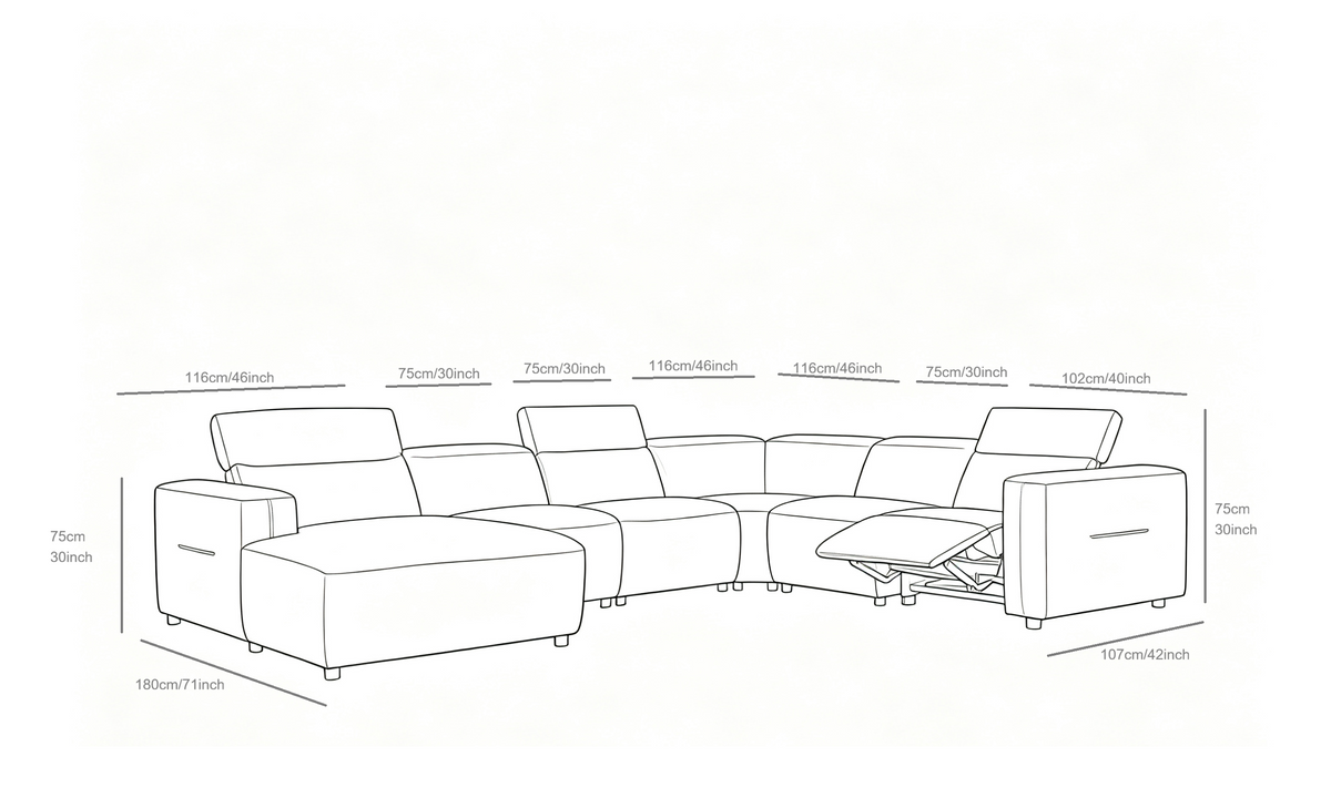 Noel Power Reclining Sectional with Chaise (Grey)