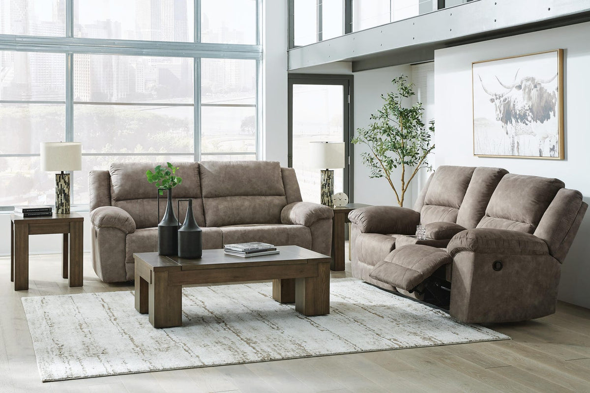 Laresview 2-Piece Reclining Sofa and Loveseat with Console - Fossil