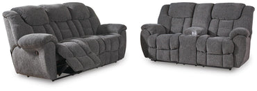 Foreside 2-Piece Reclining Sofa and Loveseat with Console - Charcoal
