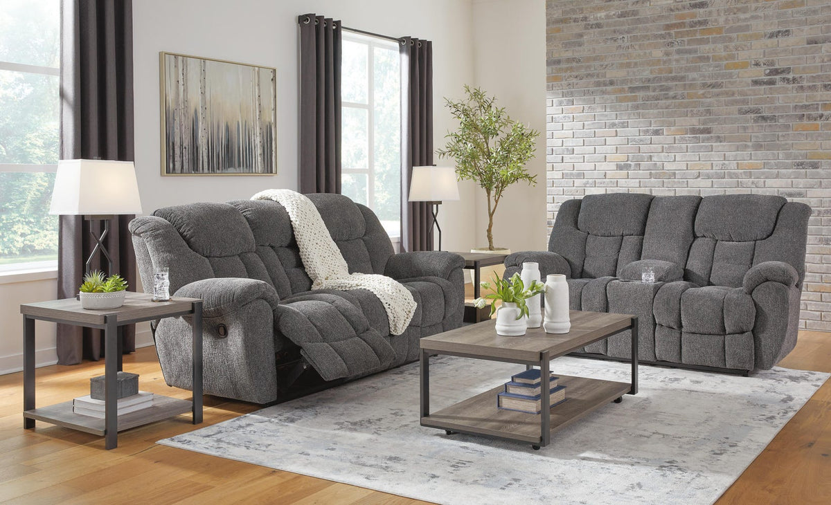 Foreside 2-Piece Reclining Sofa and Loveseat with Console - Charcoal