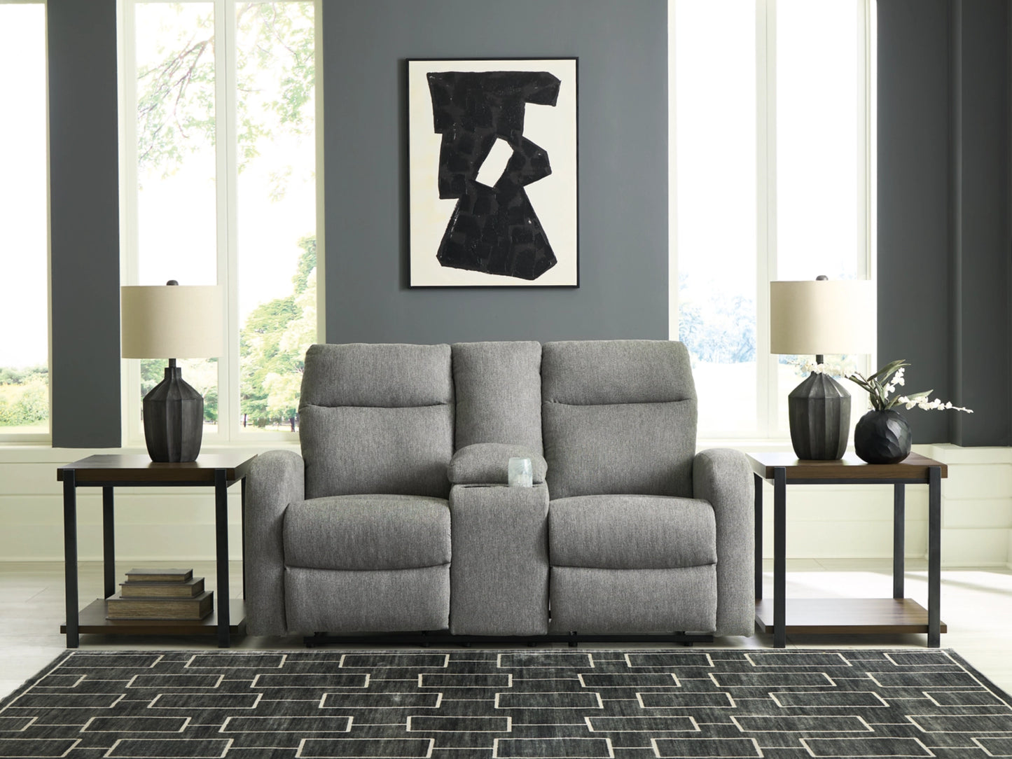 Moreau Place Reclining Loveseat with Console - Sterling