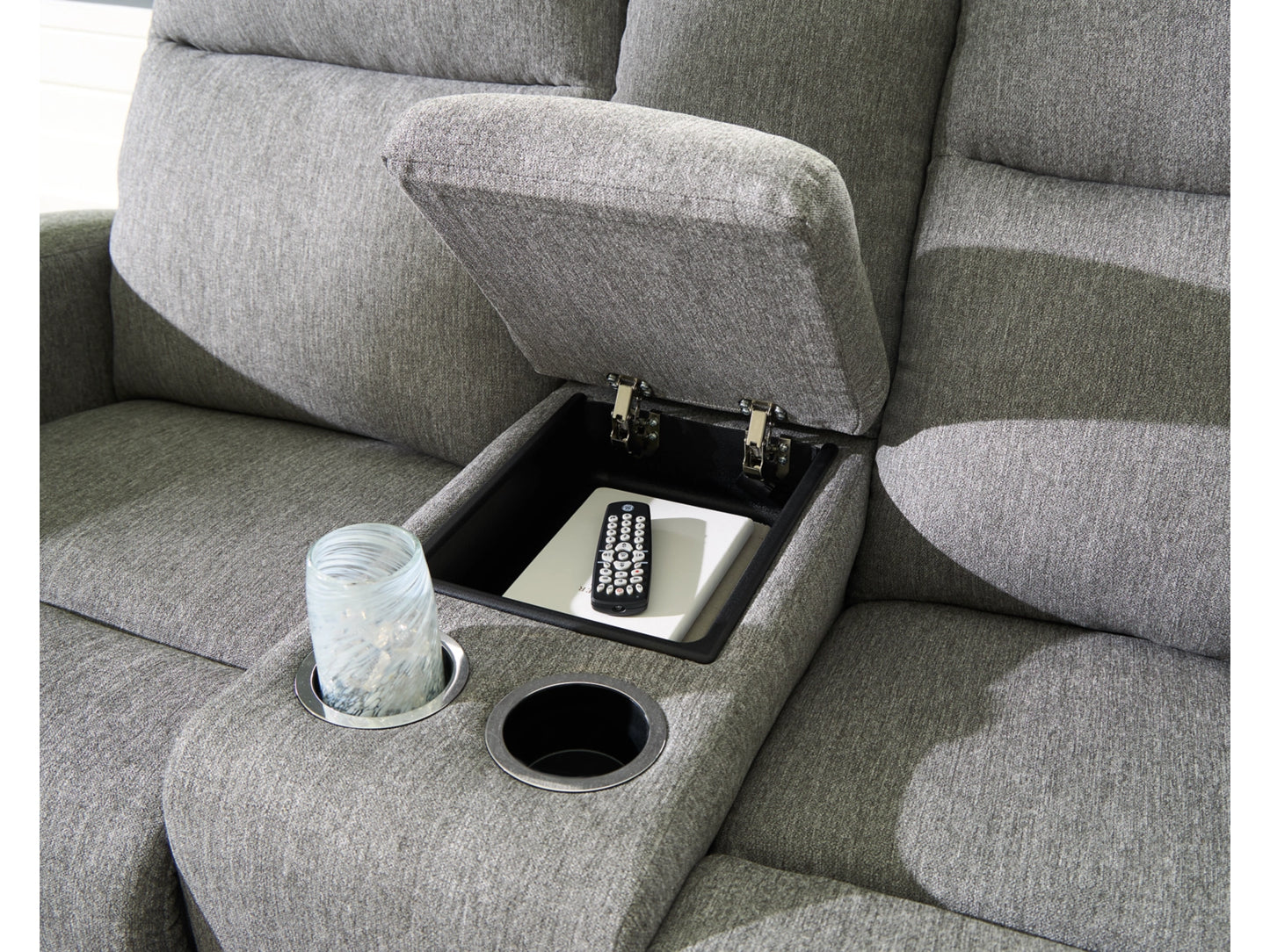 Moreau Place Reclining Loveseat with Console - Sterling