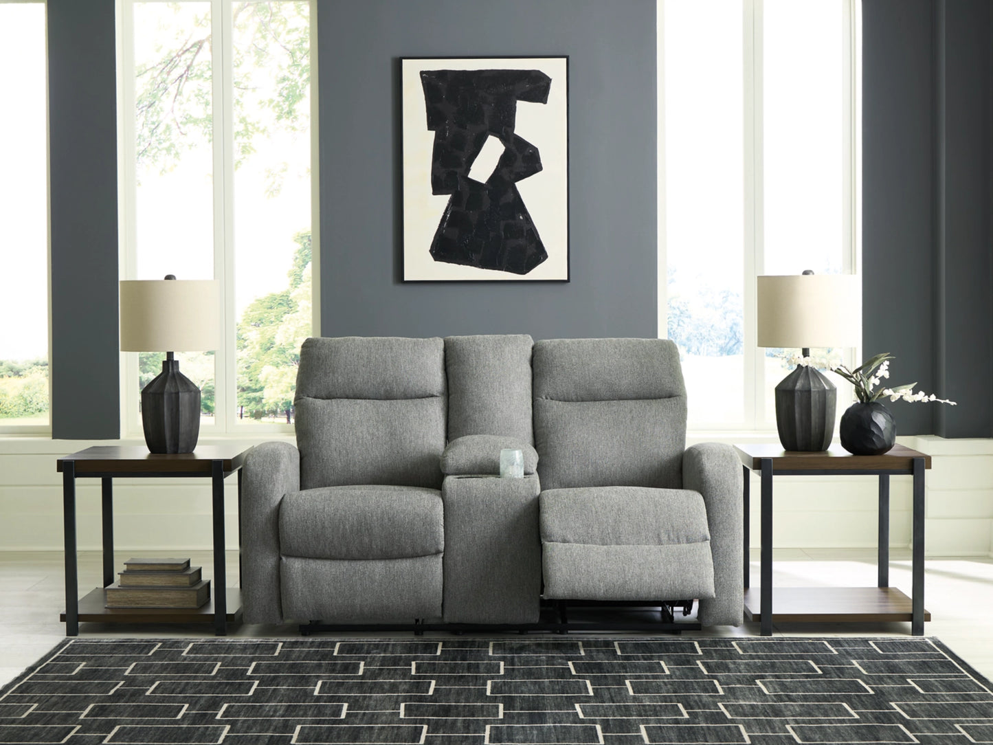 Moreau Place Reclining Loveseat with Console - Sterling