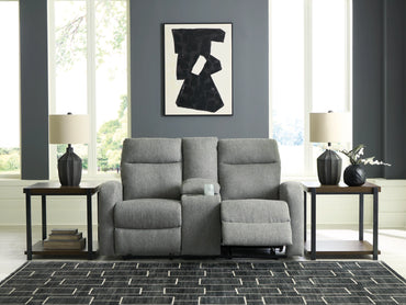 Moreau Place Reclining Loveseat with Console - Sterling