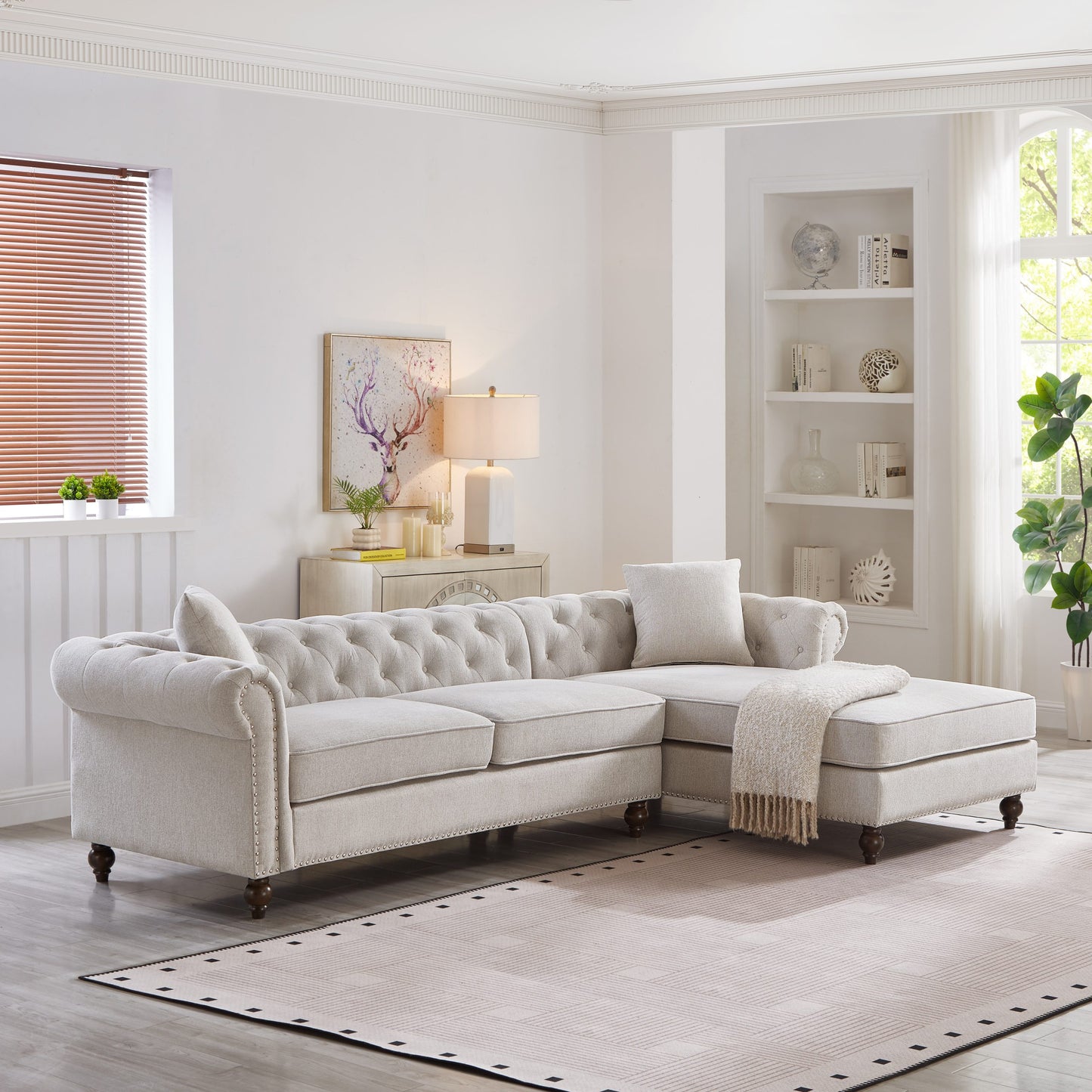 Blake Beige Chesterfield Sectional Sofa