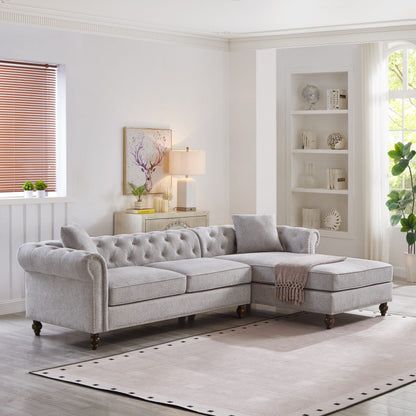 Blake Light Gray Chesterfield Sectional Sofa