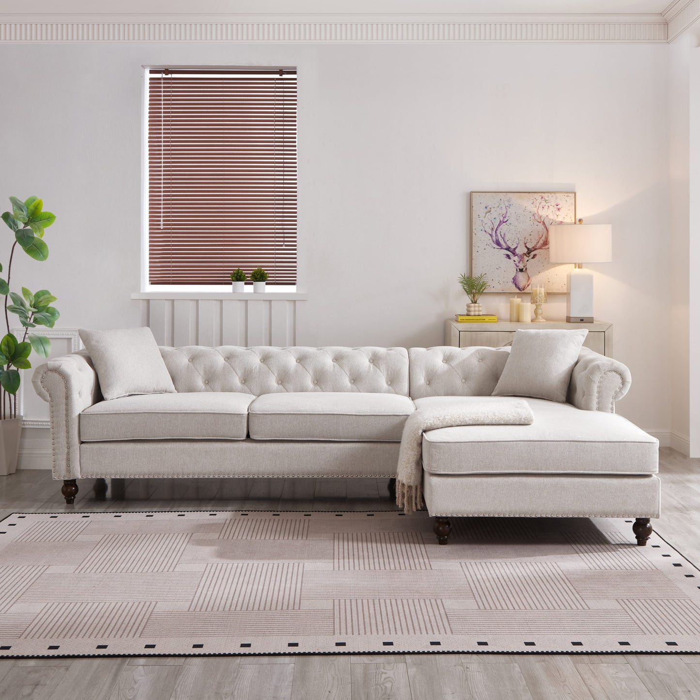 Blake Beige Chesterfield Sectional Sofa