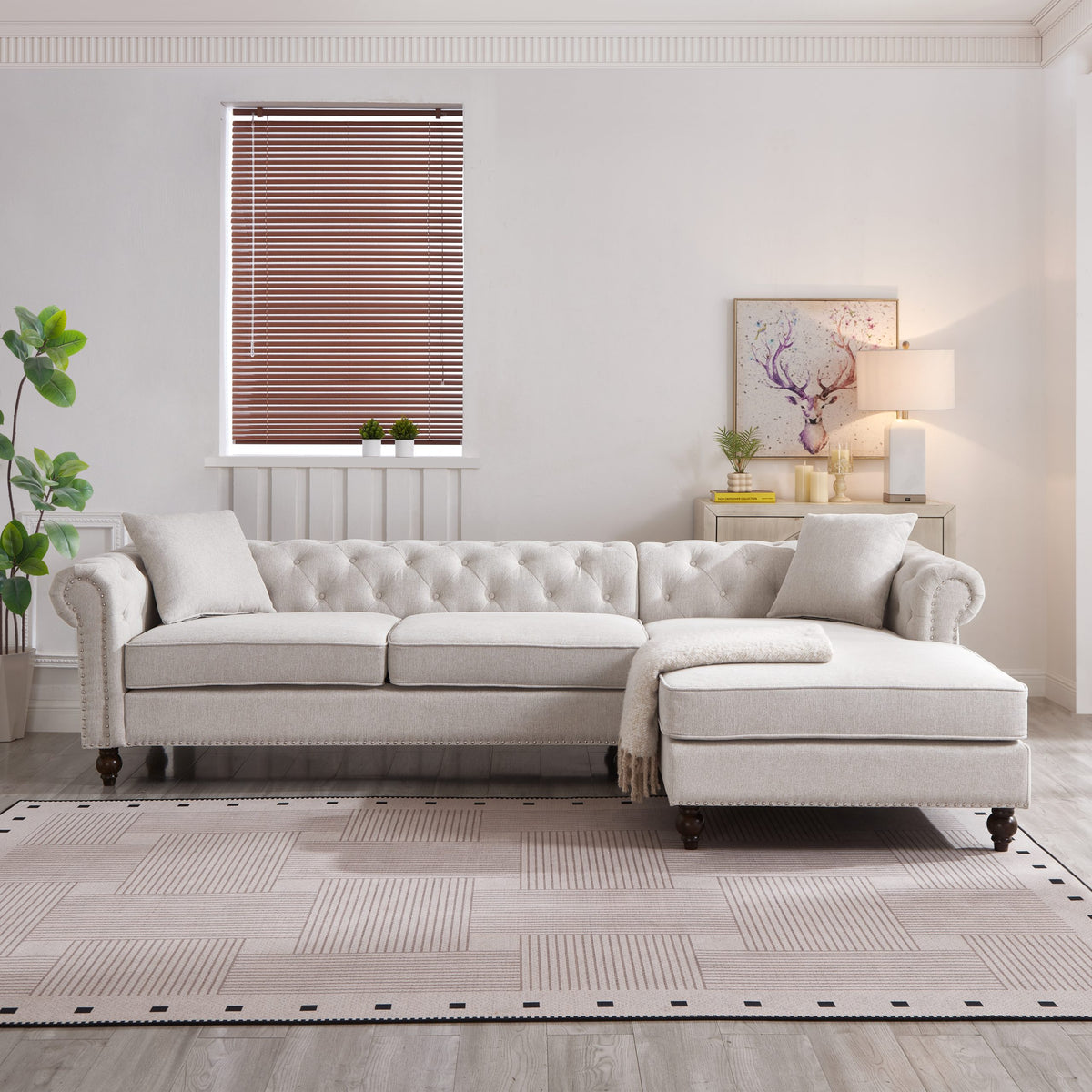 Blake Beige Chesterfield Sectional Sofa