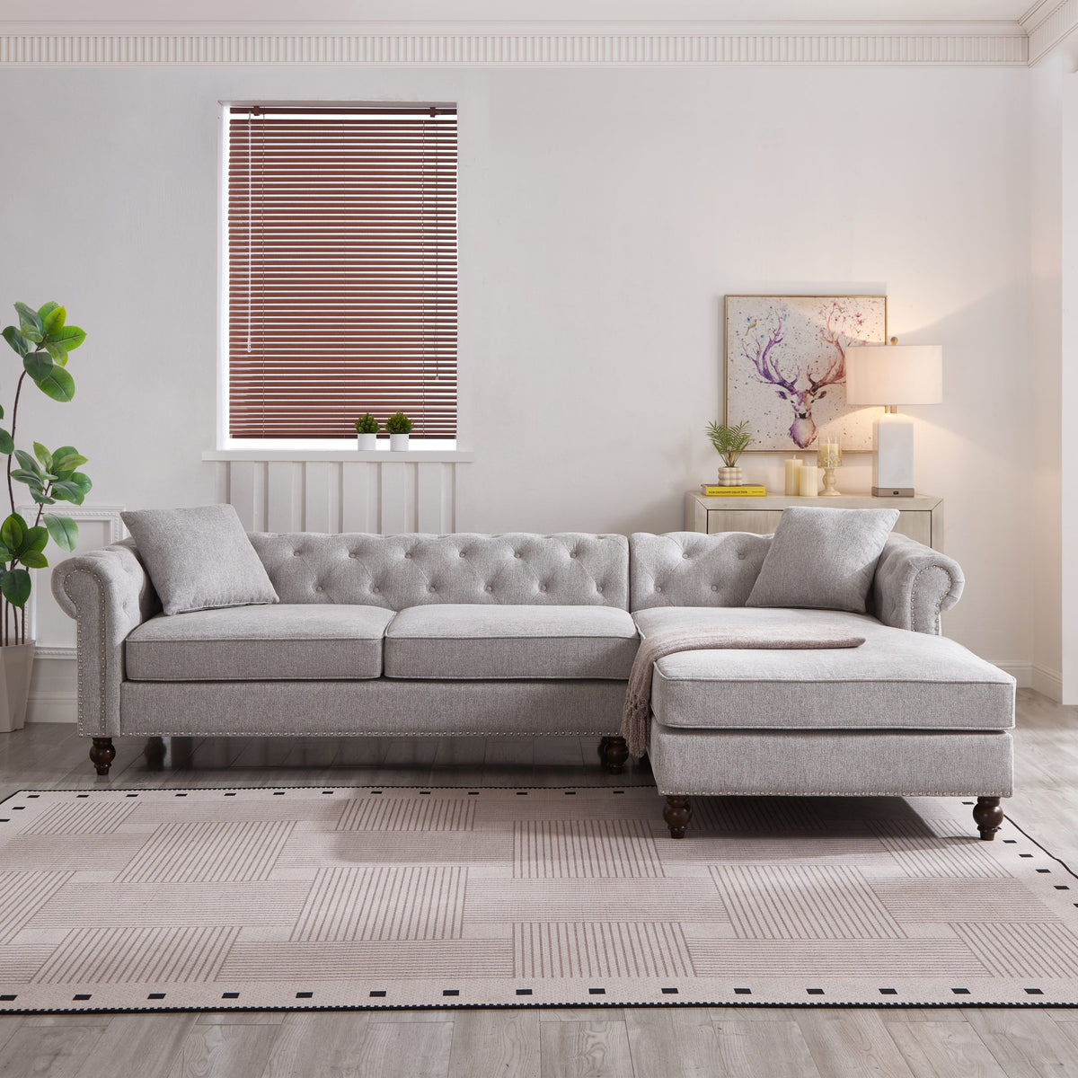 Blake Light Gray Chesterfield Sectional Sofa