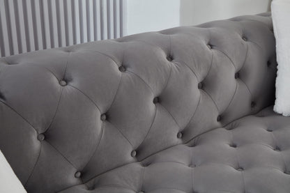 Brooke Gray Velvet Chesterfield 2pc Sofa Set