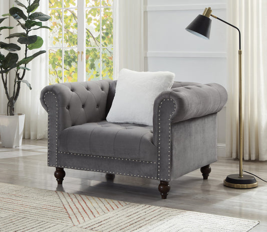 Brooke Gray Velvet Chesterfield Chair