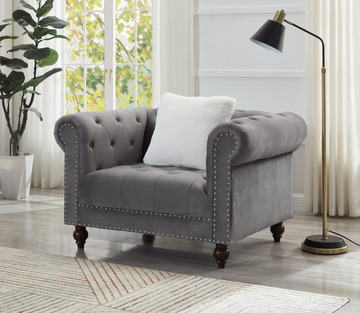 Brooke Gray Velvet Chesterfield Chair