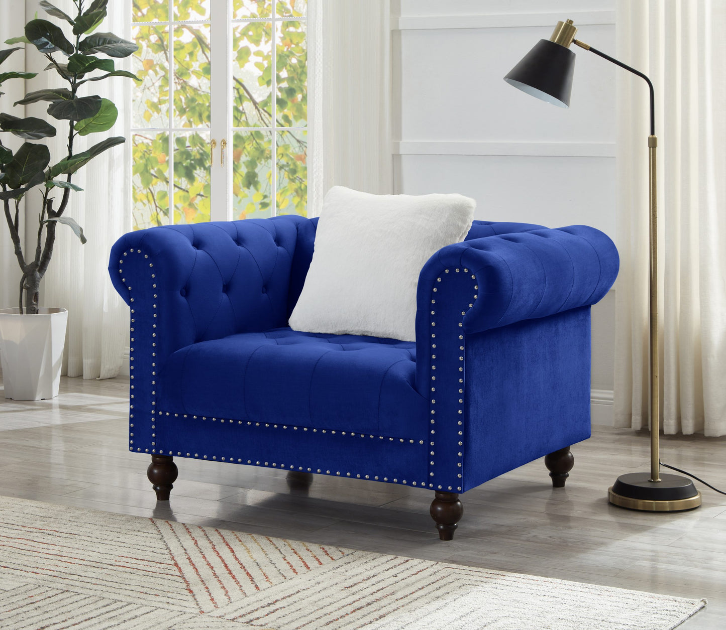 Brooke Navy Blue Velvet Chesterfield Chair