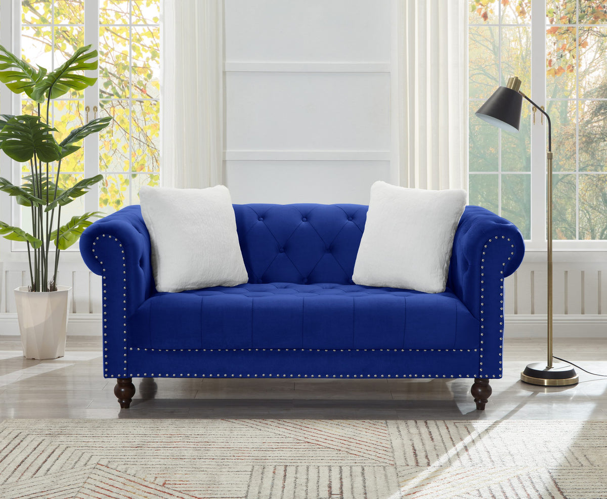 Brooke Navy Blue Velvet Chesterfield Loveseat