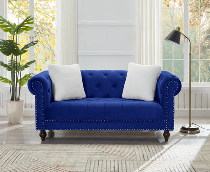Brooke Navy Blue Velvet Chesterfield Loveseat