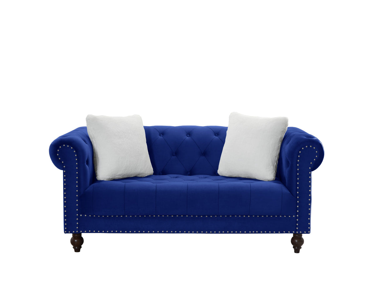 Brooke Navy Blue Velvet Chesterfield 2pc Sofa Set