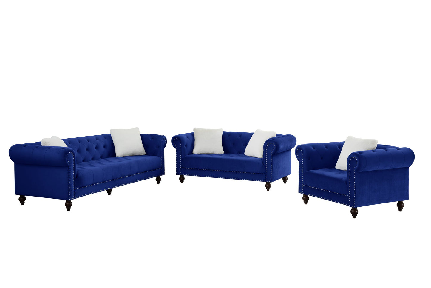 Brooke Navy Blue Velvet Chesterfield 2pc Sofa Set