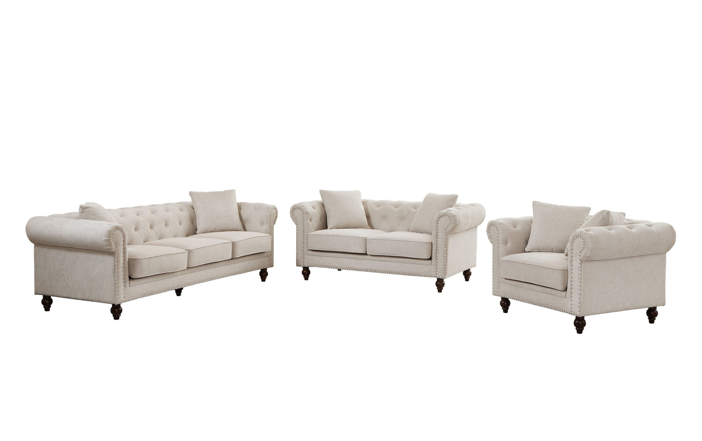 Thomas Beige Chesterfield 2pc Sofa Set