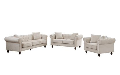 Thomas Beige Chesterfield 2pc Sofa Set