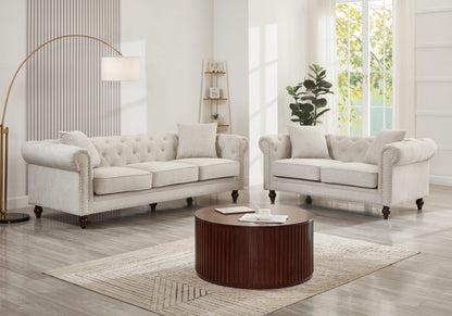Thomas Beige Chesterfield 2pc Sofa Set