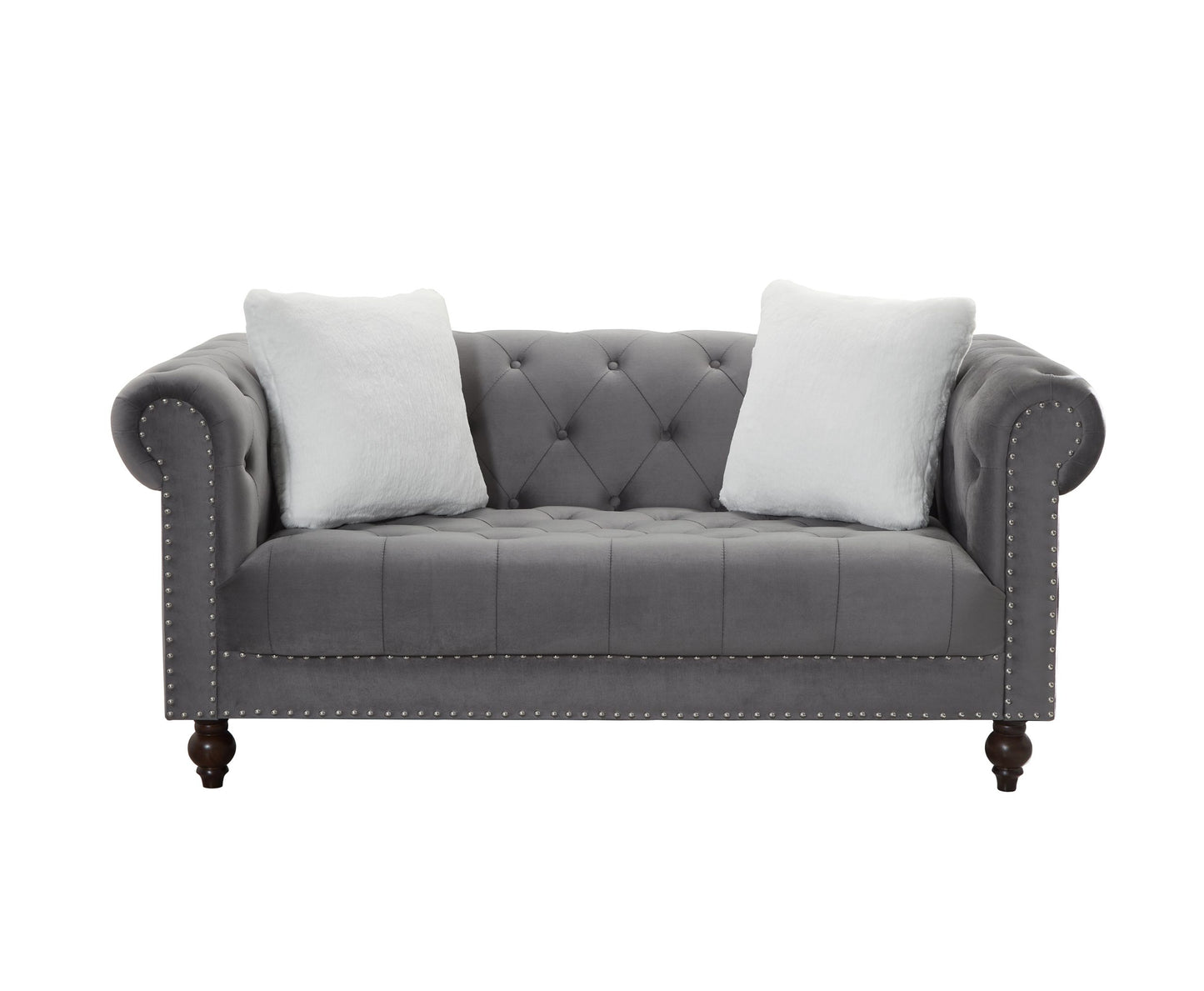 Brooke Gray Velvet Chesterfield Loveseat