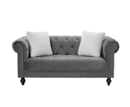 Brooke Gray Velvet Chesterfield 2pc Sofa Set