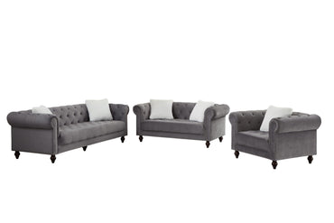 Brooke Gray Velvet Chesterfield 2pc Sofa Set