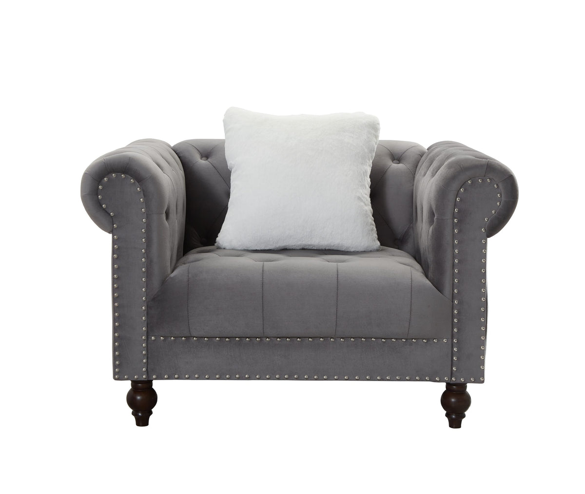 Brooke Gray Velvet Chesterfield Chair