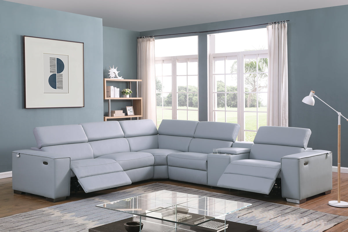 Picasso II Reclining Sectional 6-Piece (Light Blue)