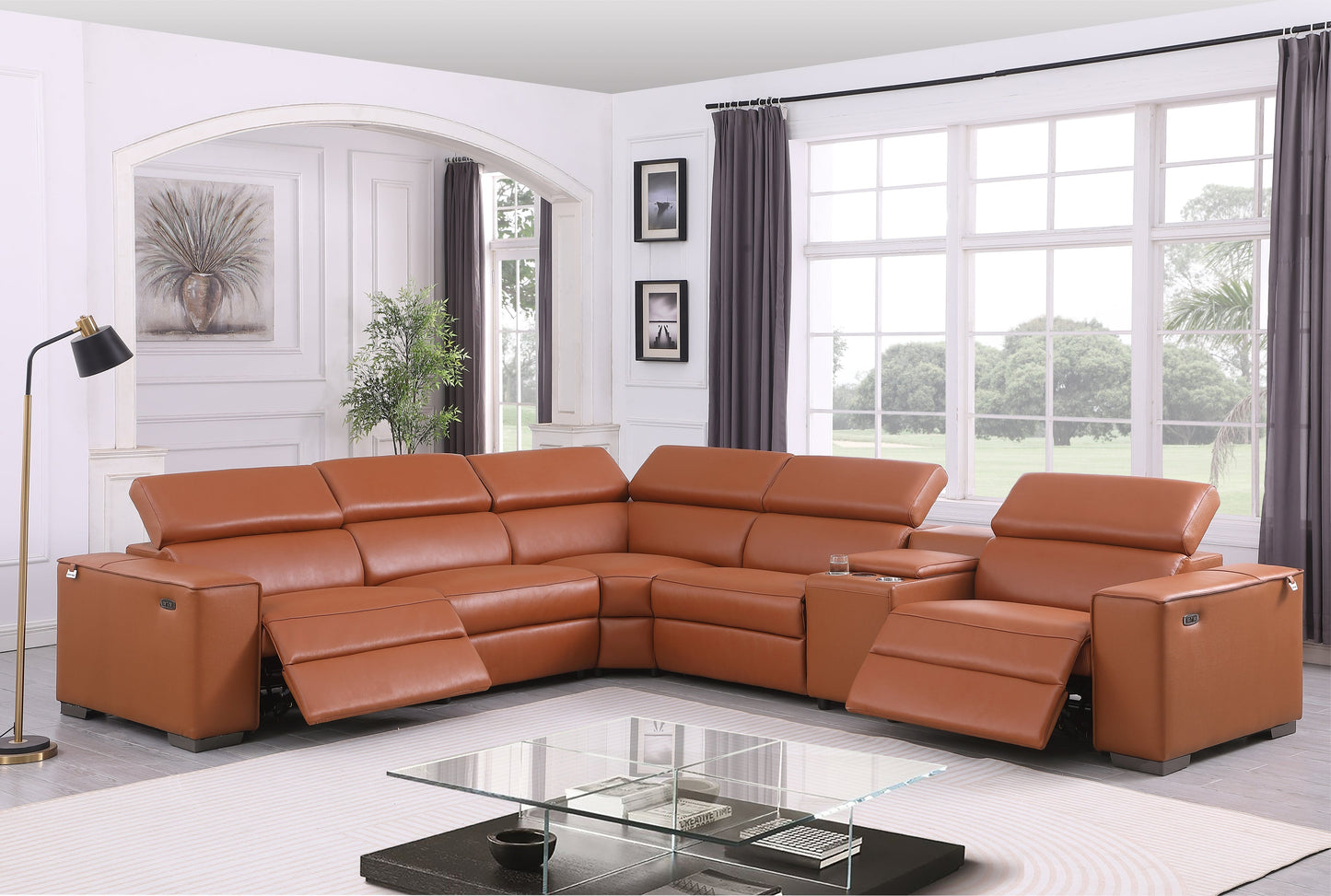 Picasso II Reclining Sectional 6-Piece (Caramel)